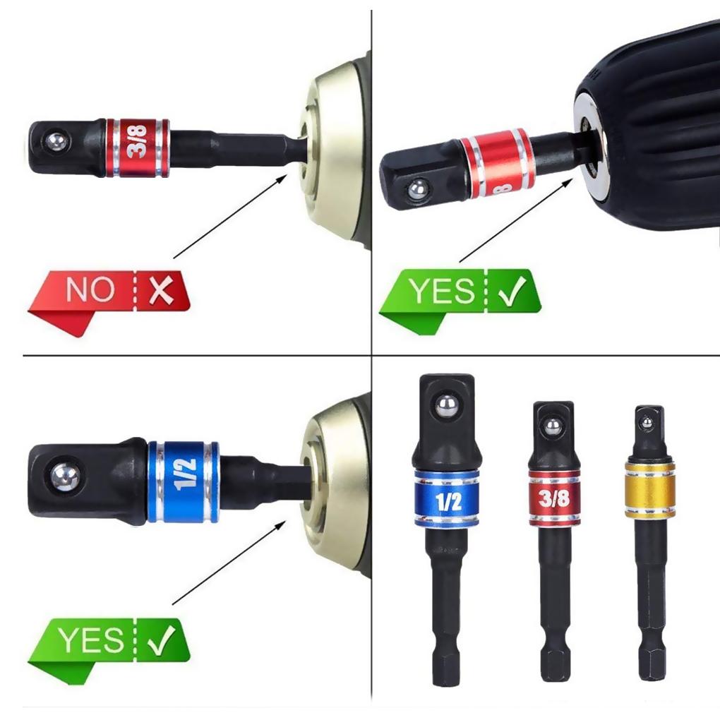 Hexagon To Square Drill Socket Adapters Kit Impact Driver Pneumatic Screwdriver Manual Spanner Extension Bar Set Hand Tool