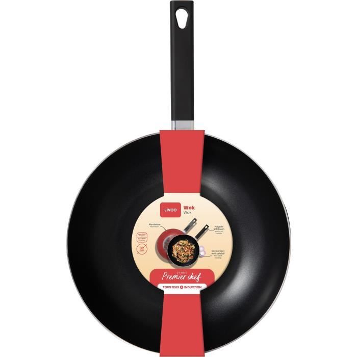Wok - LIVOO - MEP156R - 32 Cm - Non-stick Without PFOA or PFOS - Silicone Handle - All Hobs Including Induction
