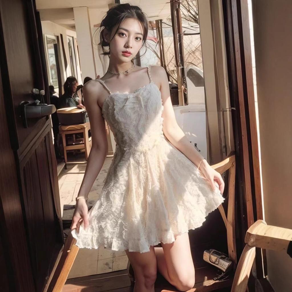 Summer New Temperament Advanced Diamond Chain Feather Suspender Dress Women's Clothing Waist Skinny Long Skirt