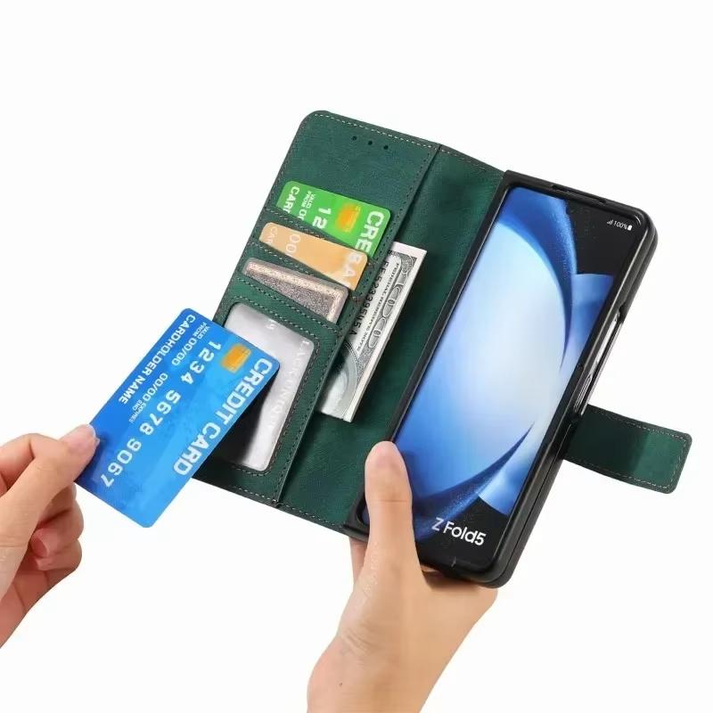 Magnetic 2 in 1 Detachable Flip Card Wallet Case for Magsafe Samsung Galaxy Z Fold 7 6 5 4 3 Zipper Cards Solt Leather Bag Cover