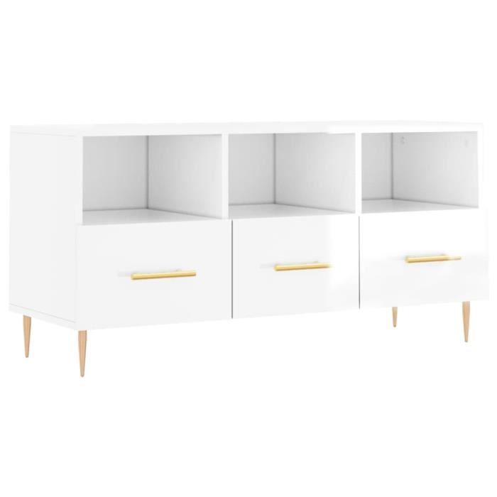 VidaXL Meuble TV Blanc brillant 102x36x50 cm Bois d'ingénierie 829022