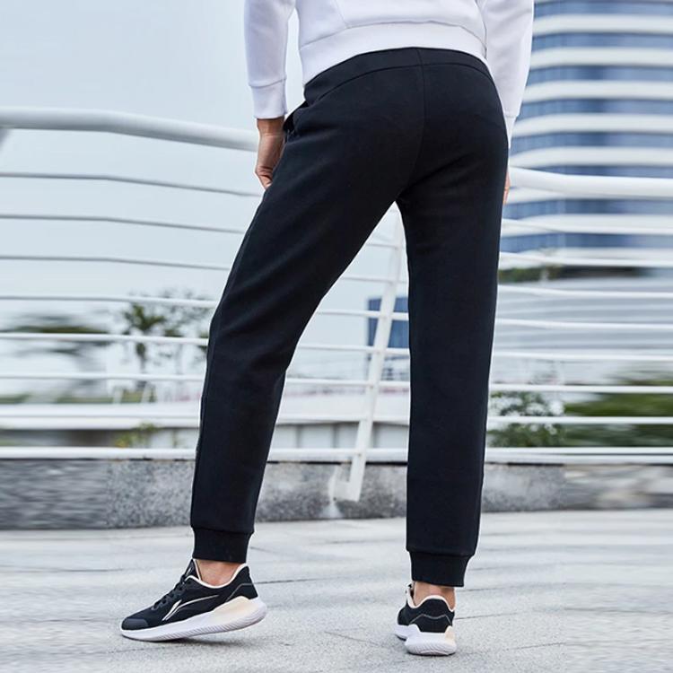 Li Ning Training Series Logo Breathable Tapered Knit Sports Pants Women pants Black AKLR014-1