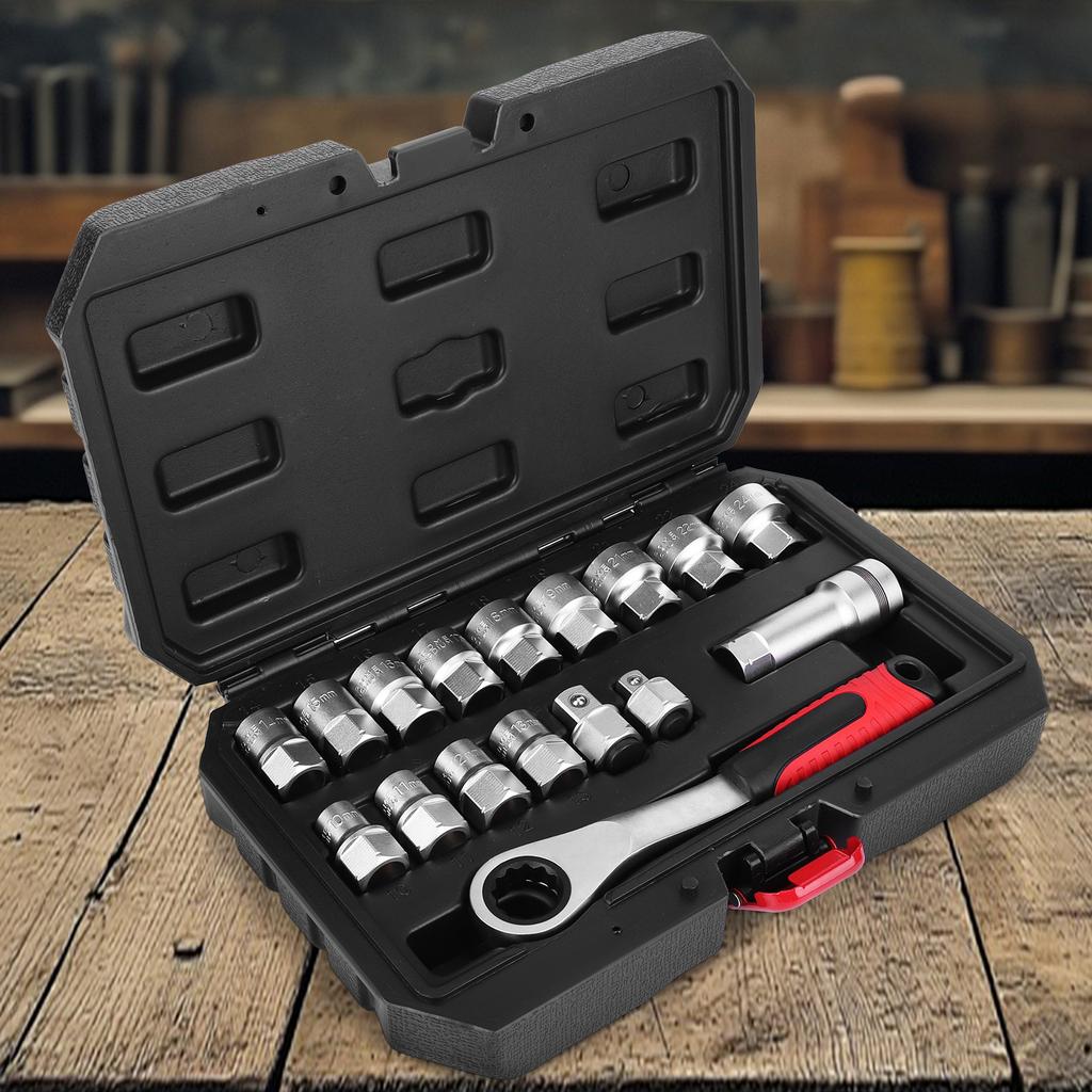 17Pcs Penetrating Ratchet Socket Wear Resist Two-Way Wrench Set Multi-Purpose Piercing Ratchet Sleeve for Home Garage Tool