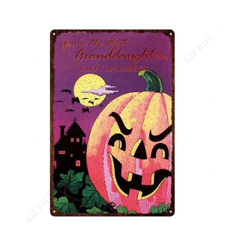 Halloween Metal Sign with Pumpkins, Fall Decor 20x30 Cm