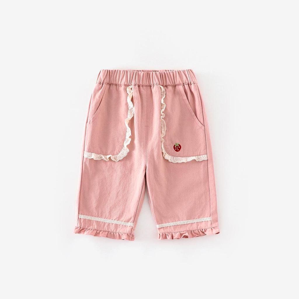 Girls' Strawberry Lace Wide-Leg Trousers - 2025 Autumn Korean Style Fashion for Children
