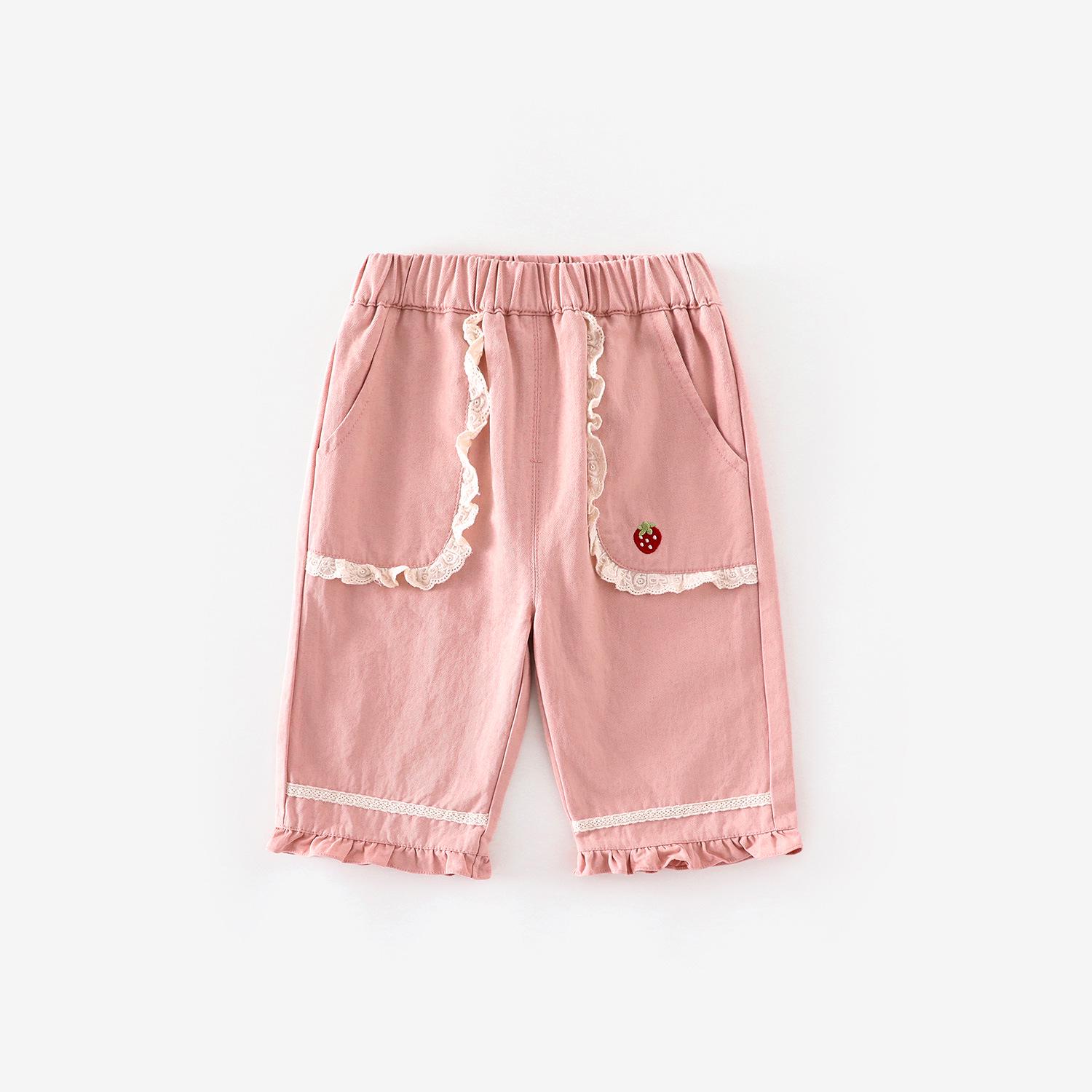 

Girls Strawberry Lace Wide-Leg Trousers - 2025 Autumn Korean Style Fashion for Children 100 кремовый/розовый