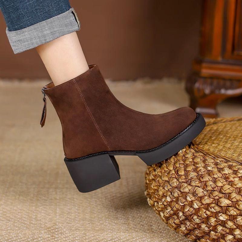 Fashion Booties Round Toe Winter Chunky Heel Warm High Quality Woman Short Shoes Designer Luxury New In Boot Hot Ankle Boots for Women