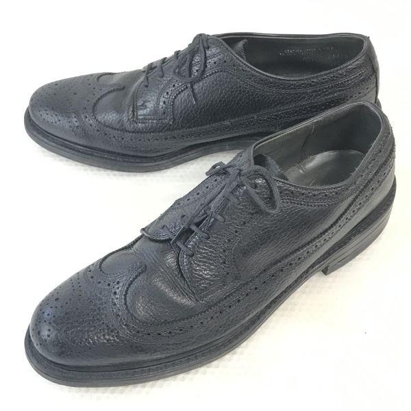USED/60s-70s Vintage STUART HOLMES Goodyear Long Wingtip Shoes 27.5-28cm Black