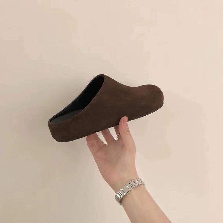 Neue lässige Plateau-Modeschuhe, vielseitige flachsohlige Ein-Pedal-Taschenkopf-Halbschuhe im Retro-Stil, Einzelne Schuhe für Damen