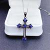 925 Sterling Silver Inlaid with Natural Sapphire Cross Pendant Necklace Non Tarnish Jewelry 18k Gold Plated Hypoallergenic
