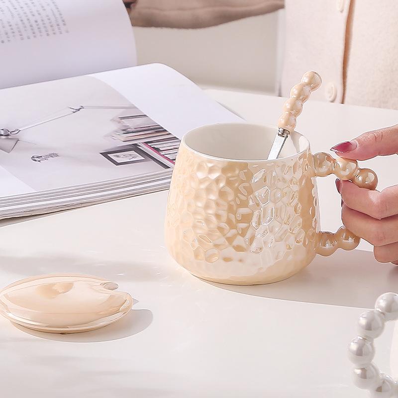 Light Luxury Style Cup Ceramic with Lid Spoon Household Couple Mug Girls Water Cup Design Sense Home Coffee Cup