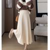 Korean Version Knitted Pleated Skirt Half Skirt, High Waisted A-line Mid Length Style, Elegant Soft and Glutinous Sweater Skirt