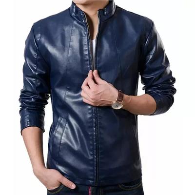 Jachetă Albastră Nouă pentru Bărbați Piele Naturală de Miel Adevărată Piele de Miel Moale Elegantă Făcută Manual