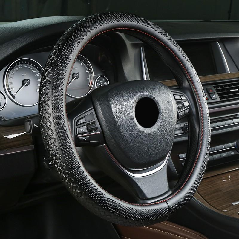 Universal Leather Steering Wheel Cover With Perforated Design Sport Style 36cm 38cm 39cm Diameter