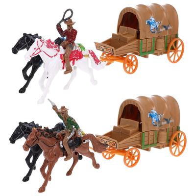 Miniature Wildwest Horse Carriage Playset 2 Set Cowboy Wagon Figure Toy with Detailed Design for Children Learning Toy