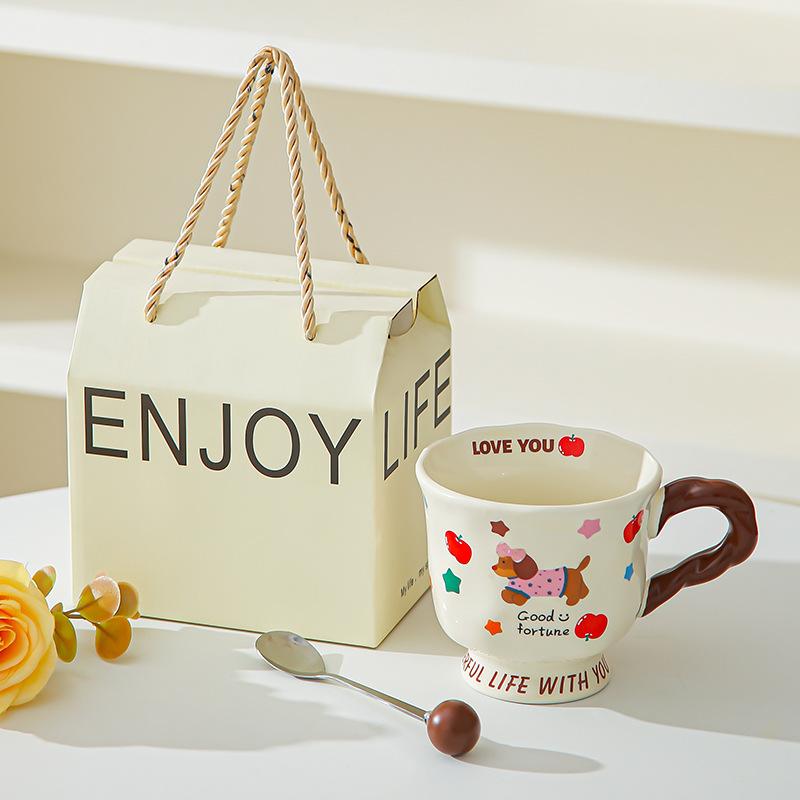 Creative cute dachshund ceramic mug couple cup water cup household coffee cup for friends birthday gift