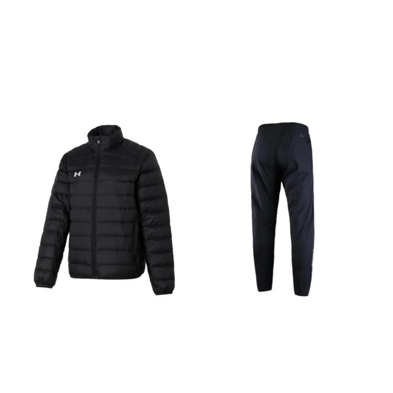 Under Armour Training Fashion Versatile Long Sleeve Down Jacket Mid Waist Long Pants Casual Sports Suit Unisex suit Black 22500706-001+23600804-001