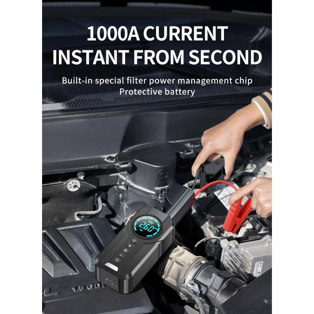 Jump Starter with Air Compressor 1000A 12V 150PSI 38.48Wh Car Battery Jump Starter 6.0L Gas and 3.0L Diesel Smart Jumper with Display and Emergency L