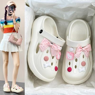 Fashion Cartoon Cute Bow Cave Shoes For Women 2025 Summer New Students Wear Sweet Cool Sandals Outside Thick Soled Womens Slippers