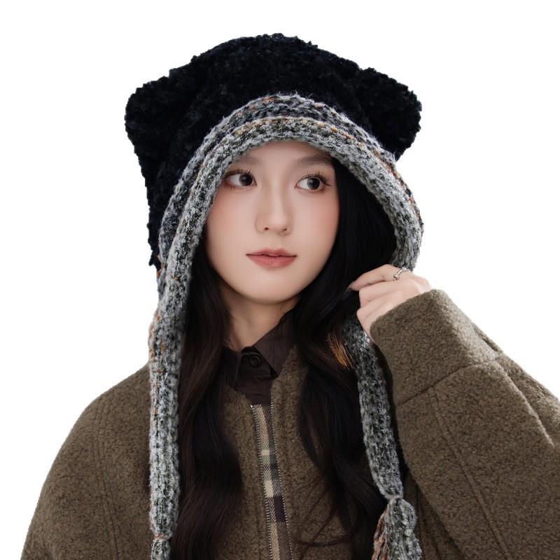 Korean Version of Autumn and Winter Colorful Twist Plush Ear Protection Hat Sweet Cute Cat Ear Warm Hat Outdoor Cold Hat