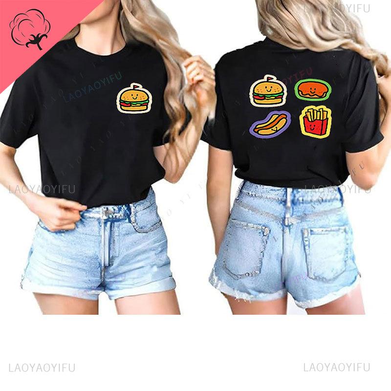 

Hamburger and French fries food print short sleeve Tshirt 2025 summer new style versatile casual couple y2k Women clothes 4XL