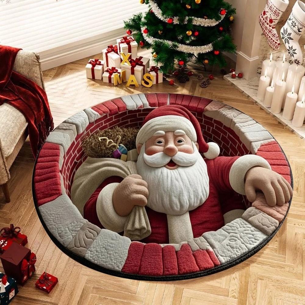 Imitation Cashmere Christmas Round Carpet 60*60cm Santa Claus Floor Mat Entrance Carpet  Home Decor