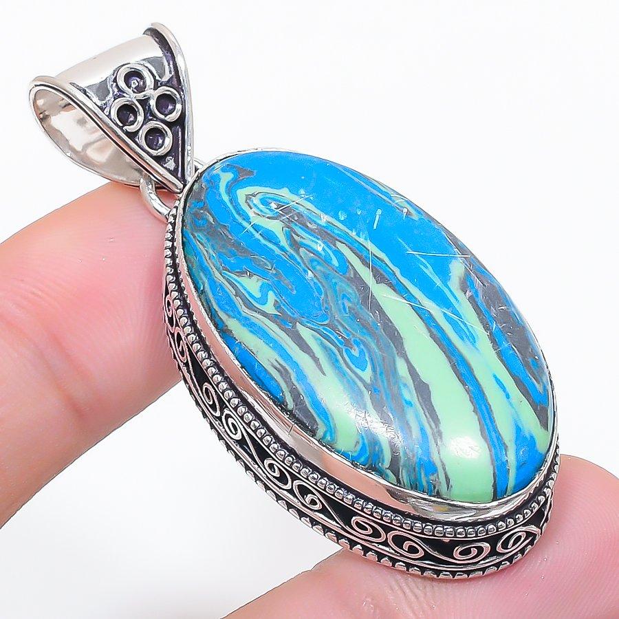 Natural Rainbow Calsilica 925 Sterling Silver Jewelry Pendant 2.21" Z3n00