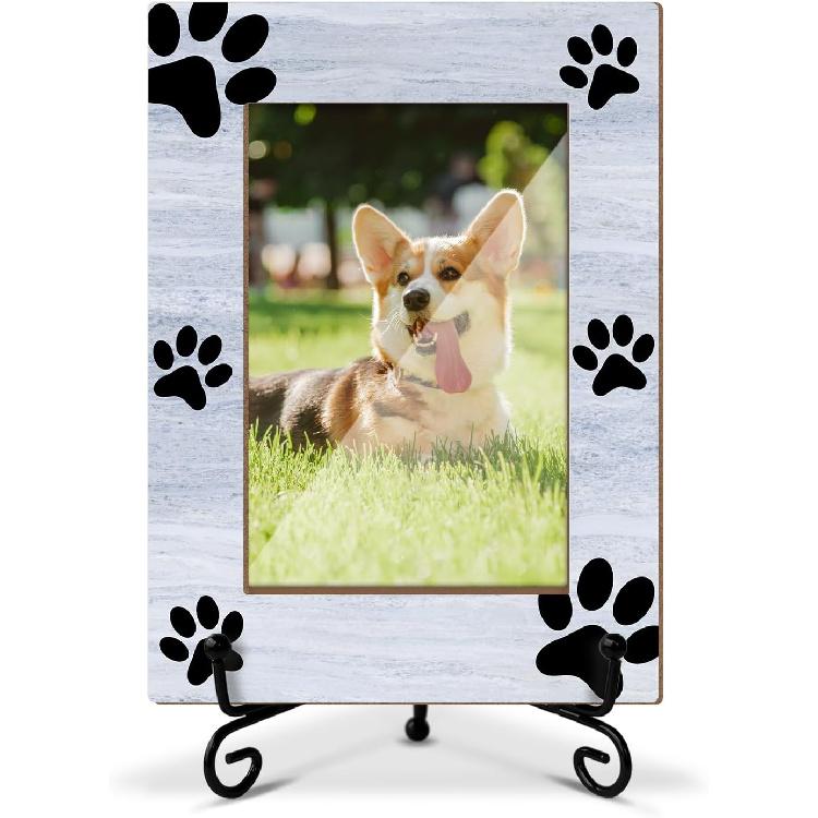 Lesixur Dog Photo Frame - Dog Paw Print Wooden Picture Frames, Birthday Gifts for Pet Lover Pet Owner, 4x6 Picture Frame with Iron Stand for Tabletop