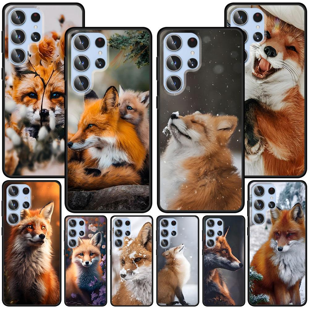 Cute The Fox Animal Case for Samsung Galaxy S23 S21 S20 FE S24 S22 Ultra S10 S10e S9 Plus Soft Black TPU Phone Cover Bumper