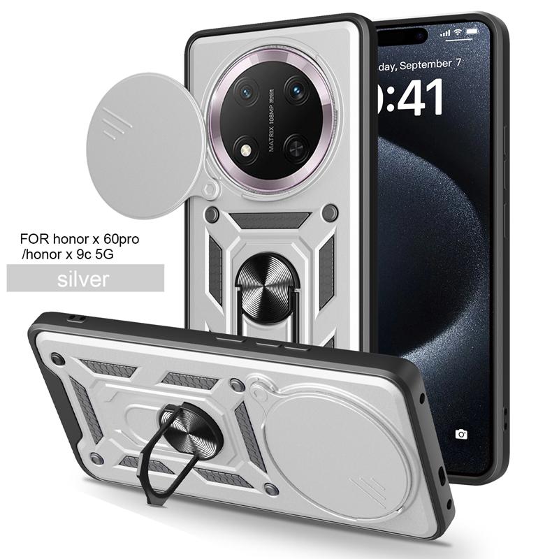 

For Honor Magic 7 Lite Case Magnetic Metal Ring Holder Armor Cases For Magic7 Lite Magic7Lite Slide Lens Protect Cover For Magic 7 Lite серебряный