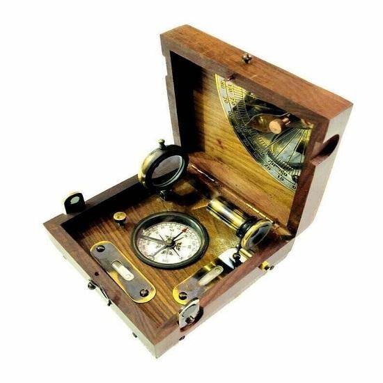 Nautical Maritime Brass Master Box & Compass Telescope Magnifying Glass