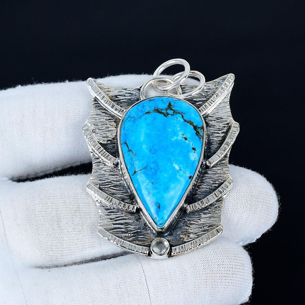 Tibetan Turquoise Pendant, 925 Sterling Silver Handmade Jewelry, Turquoise Silver Pendant, Party Wear Jewelry For Women's, Pendant Gift For Father