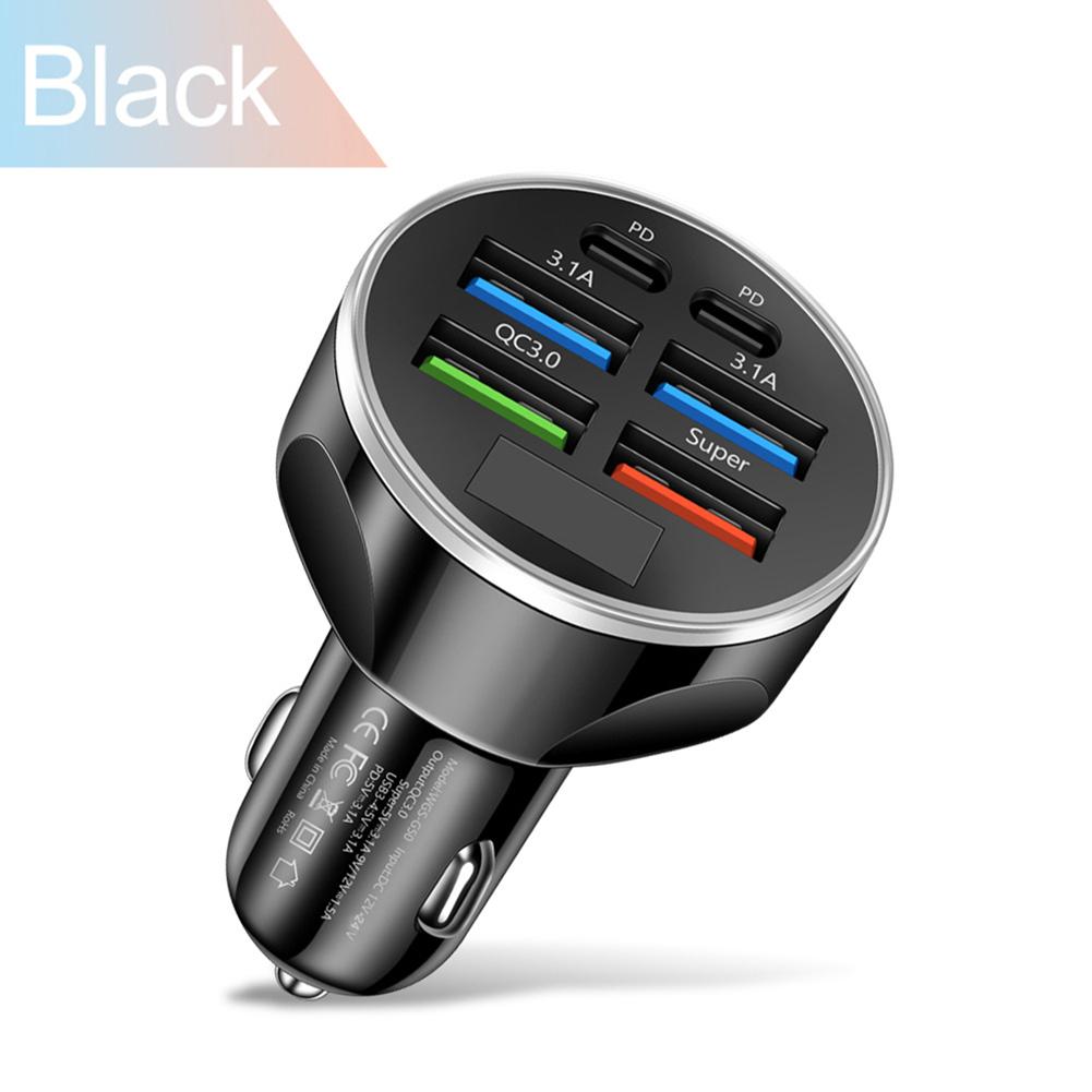 6 Ports USB Car Phone Charger LED Digital Display PD 12V/24V For QC3.0 Fast Charger For Phones Bluetooth-compatible Devices