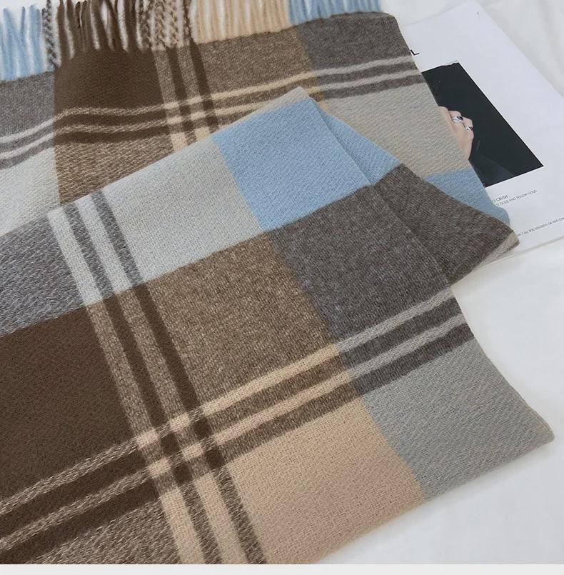 2024 Women's Winter Plaid Tassel Shawl - Korean-Style Thick Warm Imitation Cashmere Scarf for Students and Couples