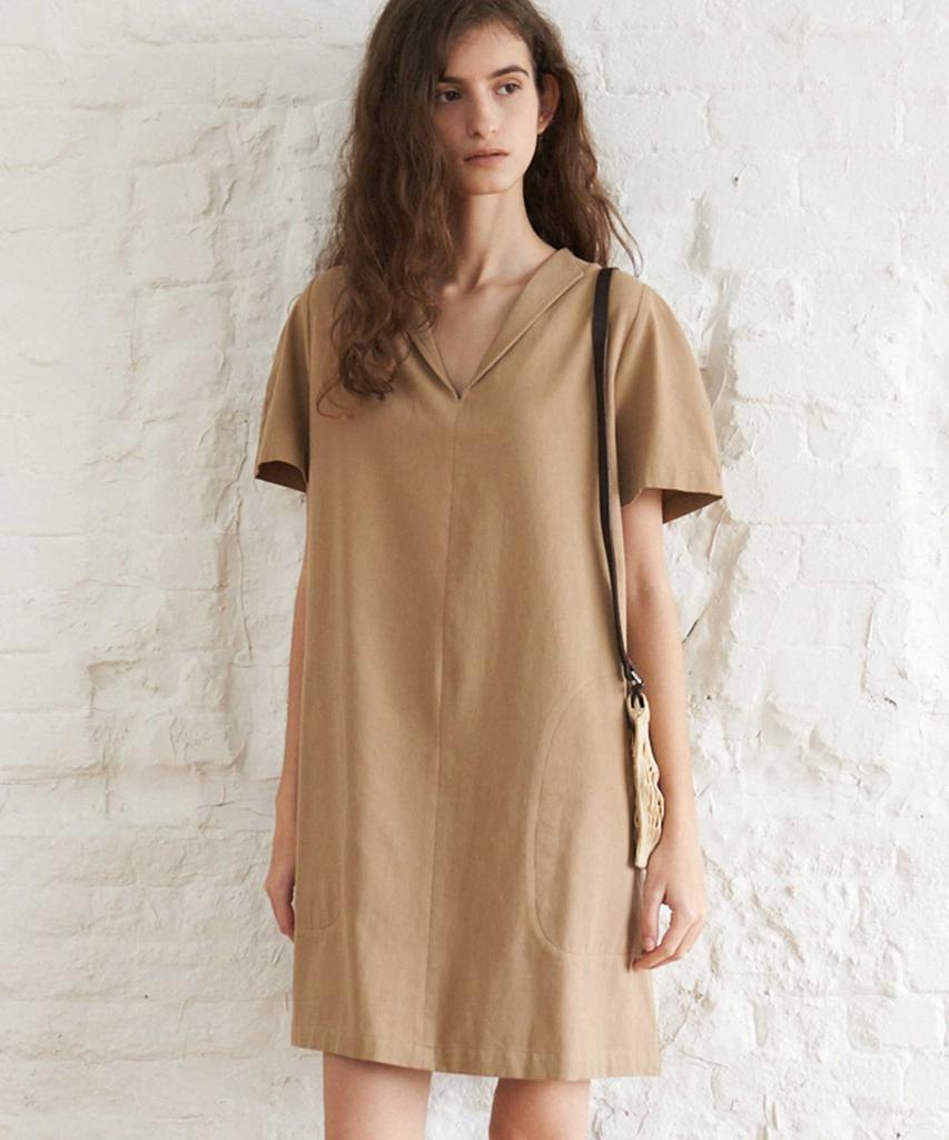 THERYE Puff Sleeve Collar Dress(Beige)