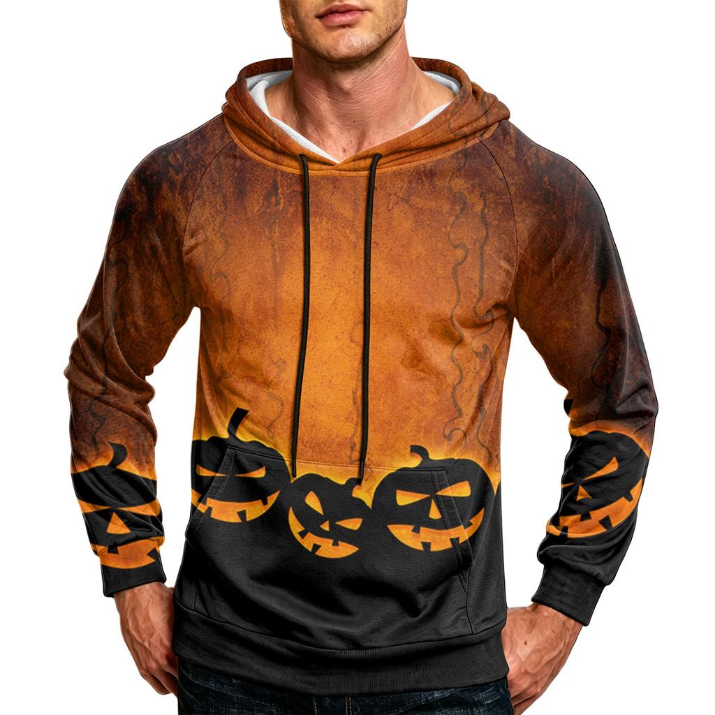 Men's Casual Loose Fit Hoodie with Pocket, Drawstring and Printed Design