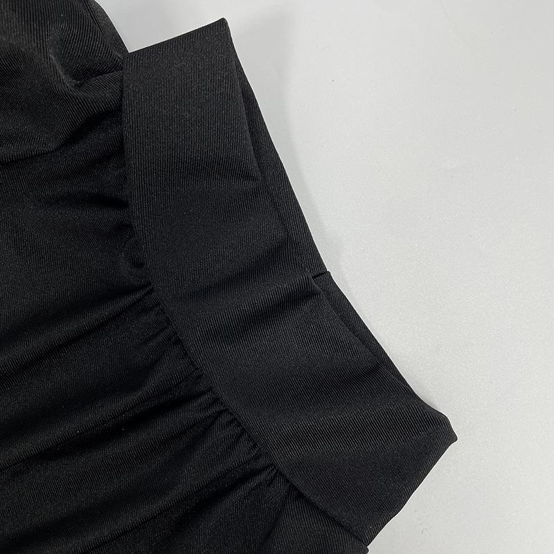 European Style Autumn/Winter 2025 Semi-High Neck Solid Color Long Sleeve Pleated Bodycon Dress