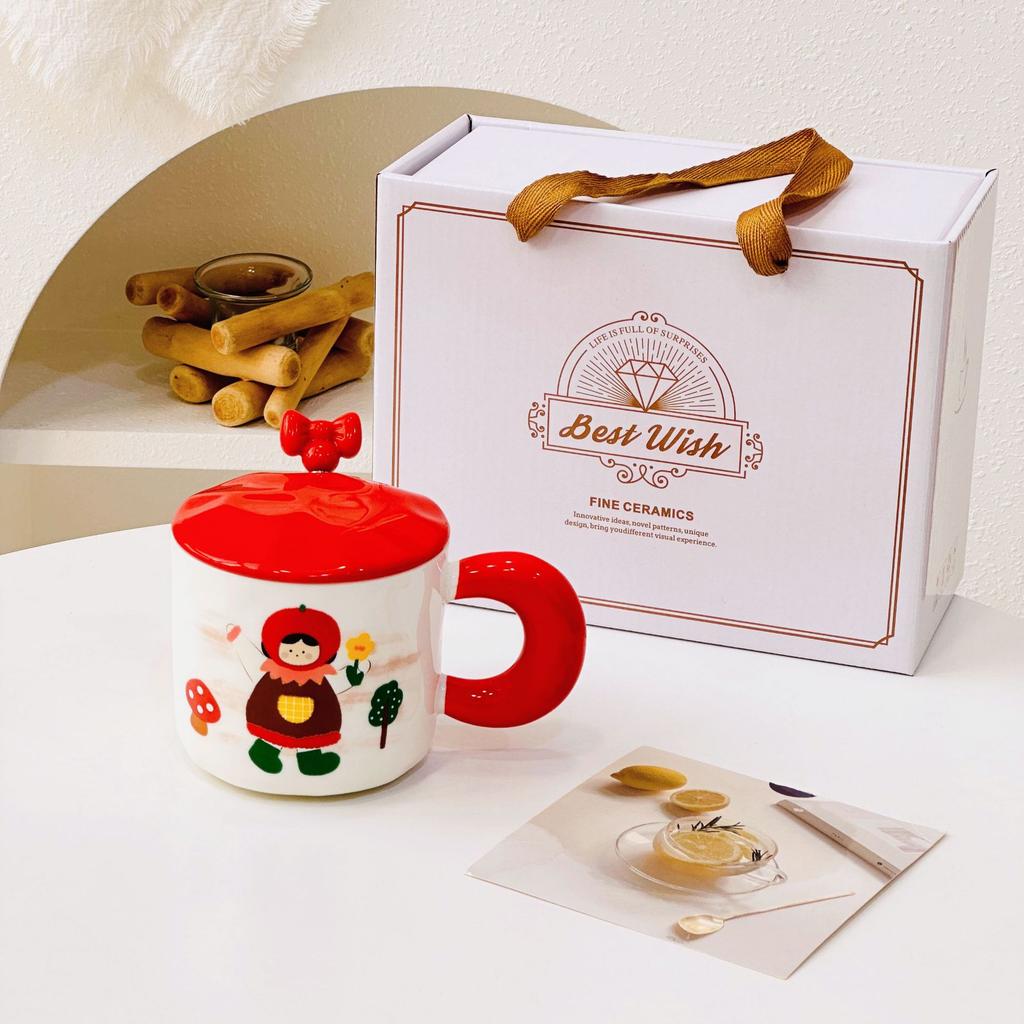 Dívčí suvenýr Roztomilý keramický hrnek s víčkem lžičkou Dárková sada Hrnek Malý dárek Domov Dívka Hrnek na vodu