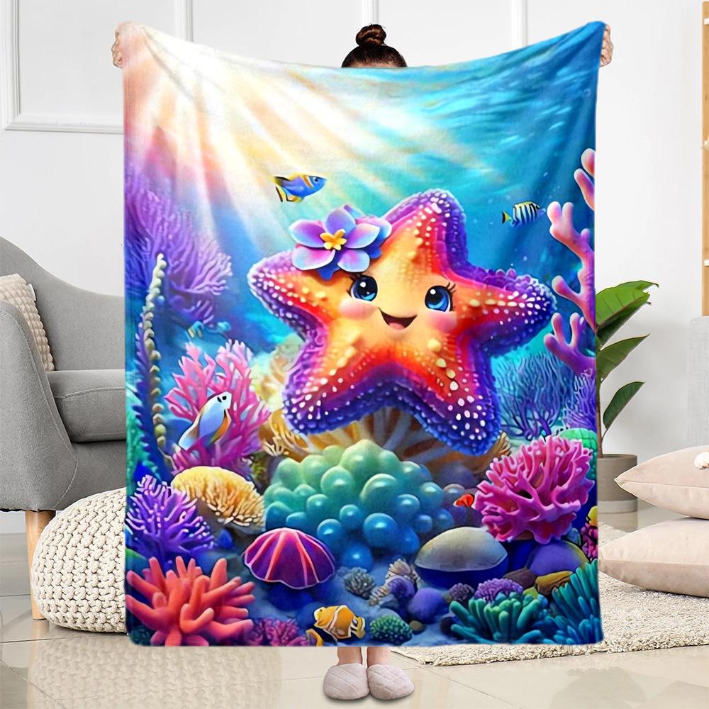 1pc Underwater Paradise Starfish Blanket Comfortable Soft Lightweight All Season Multi Purpose Blanket Travel Camping Picnics Sofa Office Bed Living