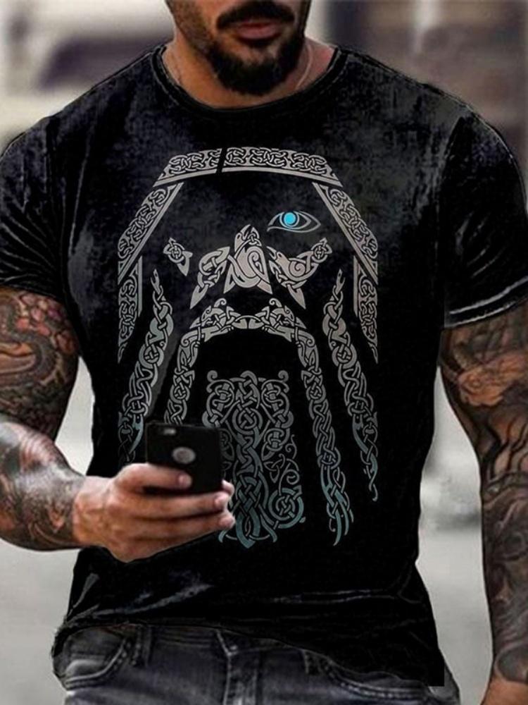 Outdoor Fashion Men's T-shirt with 3D Print of Tribal Style Wolf Pattern, Short Sleeve, Fitness and Sports Round-neck Top