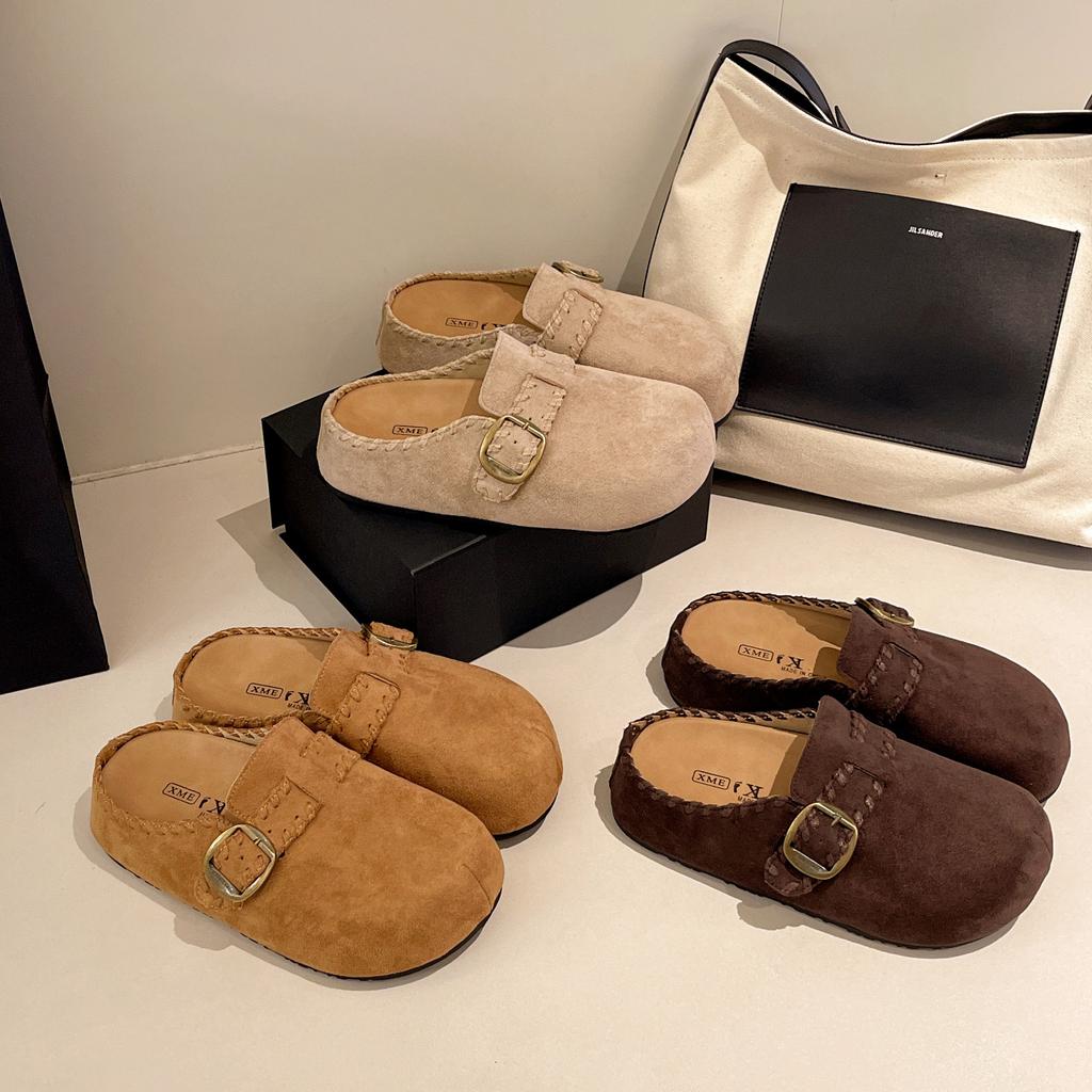 Thick-soled inner height-increasing bag head slippers women's 2025 autumn new retro lazy outer wear Boken half-drag casual shoes