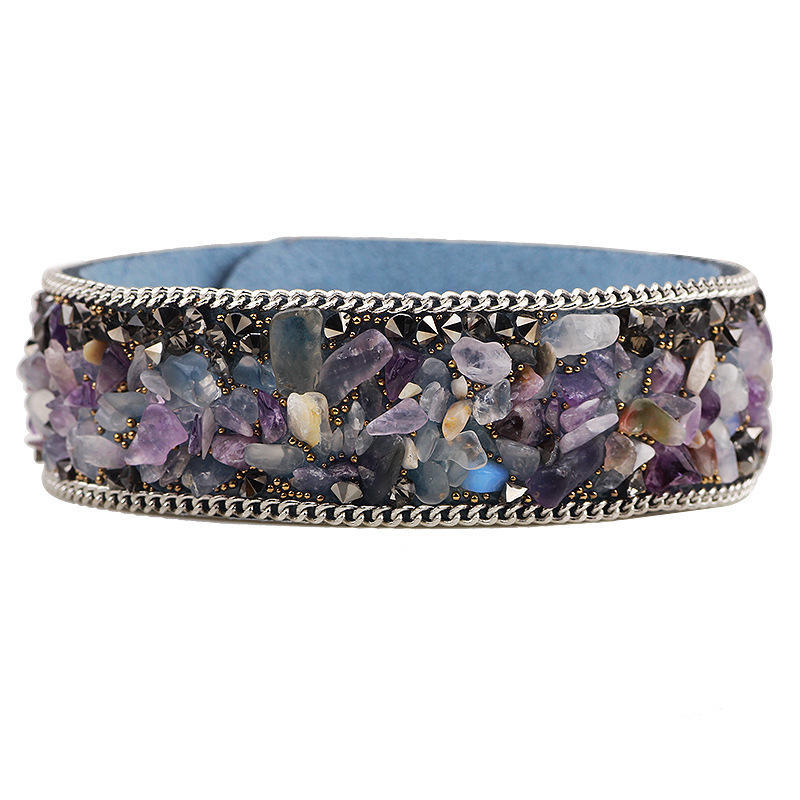 JMXD Suede Microfiber Leather Bracelet Crystal Stone Bangle Colorful Beaded Hand Chain Fashion Women Model Accessory Trendy Statement Jewelry