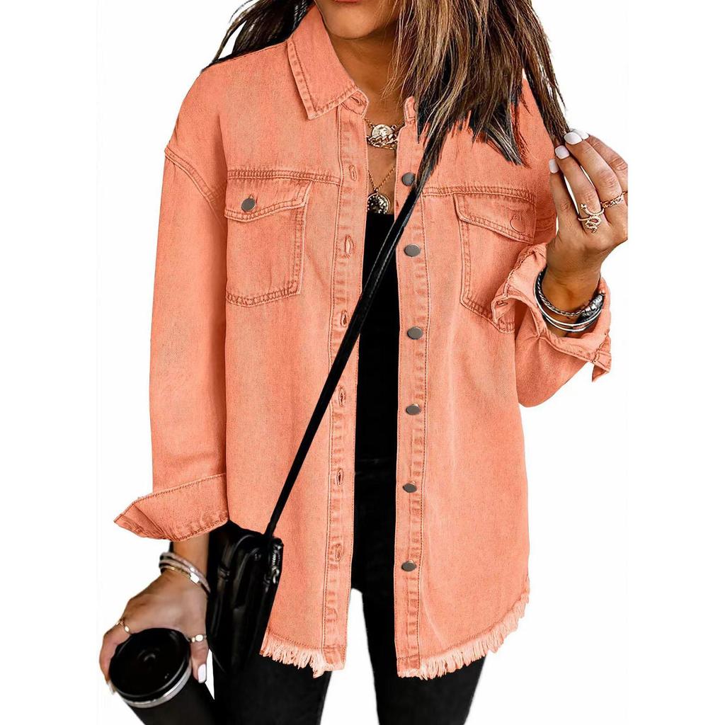Women Denim Shirt Full Length Jackets Single Breasted Outerwear Washing High Street Cardigan Pockets Loose Coat