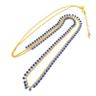 [Q1453] – Handgefertigte goldblaue „Boho“-Halskette – 95 cm, 6 mm