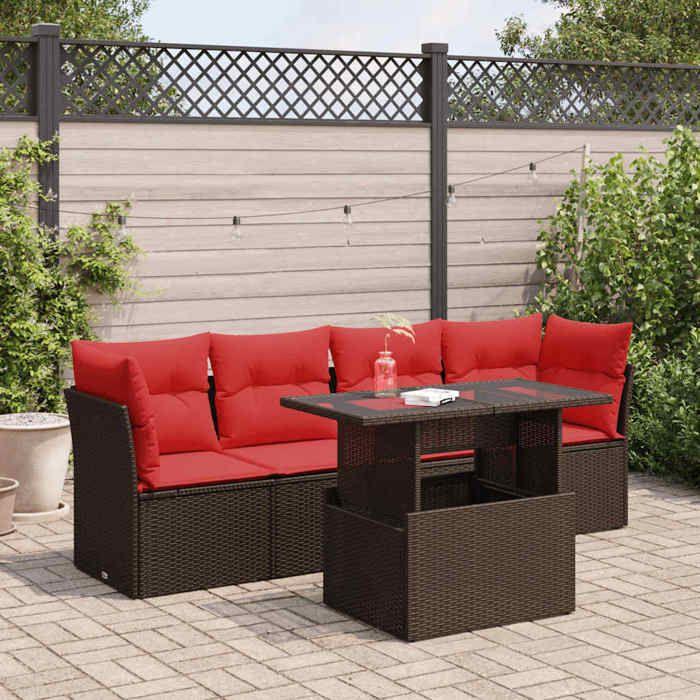 VidaXL Salon de jardin avec coussins 5pcs marron résine tressée acacia, ensemble de canapés d'extérieur, salon de jardin, 3326095