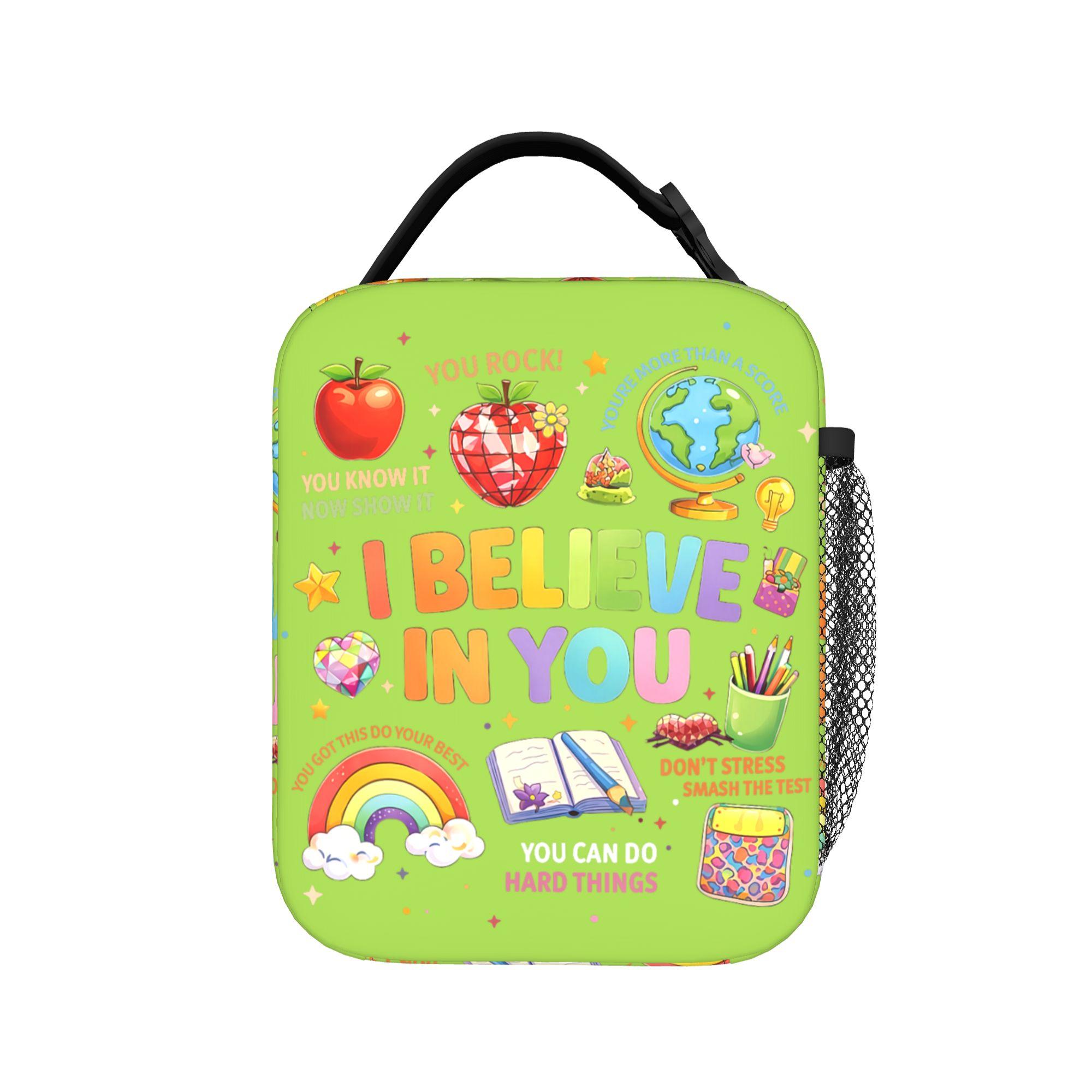 Groovy Test Day Teacher I Believe in You Shirt Testing Day Lunch Bag Casual Lunch Box For Child Travel Cooler Bag Thermal Tote One Size