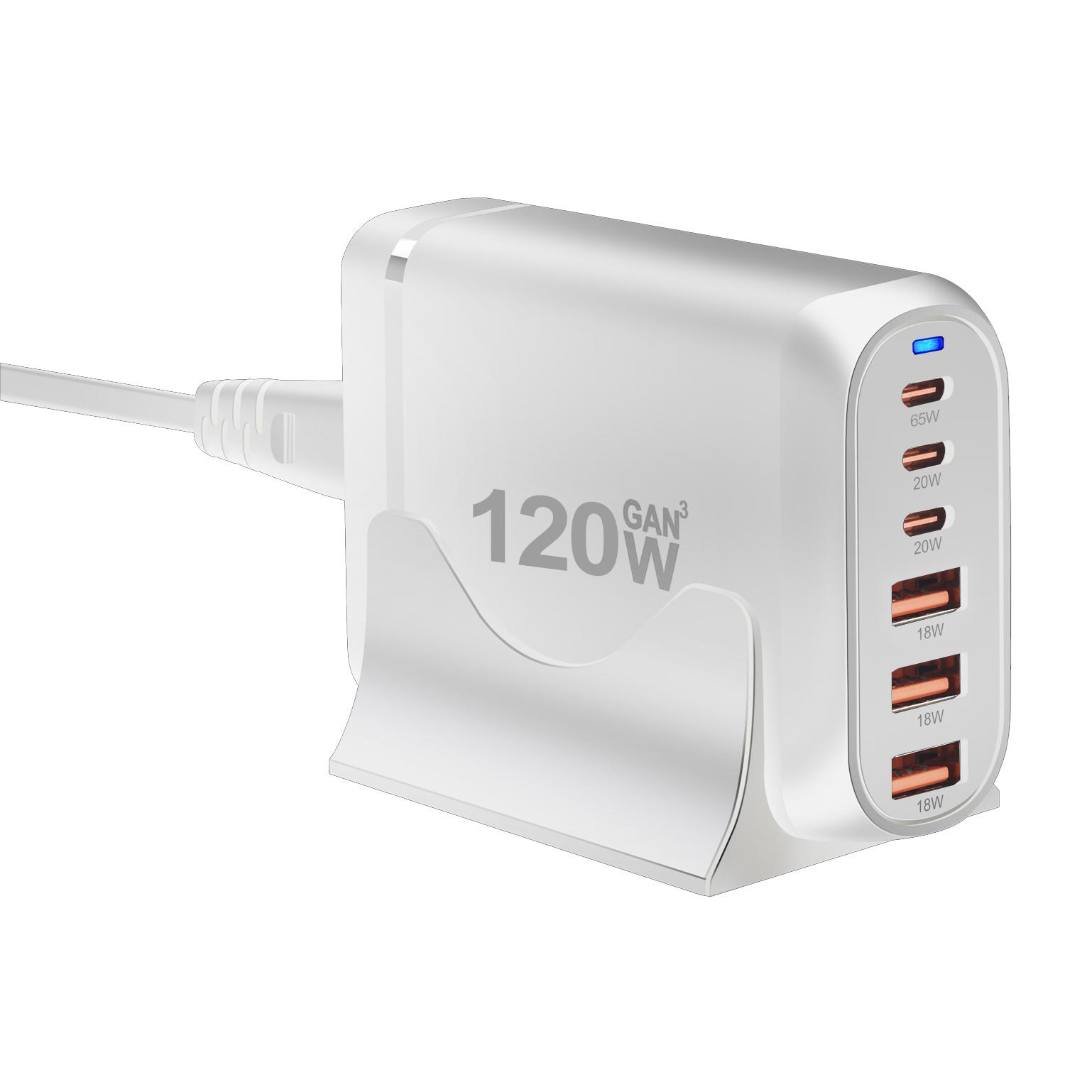 

120W GaN Fast Charger for Macbook Laptop Mobile Phone Super Fast Charging Four USB C Port PD 20W 65W Desktop Portable Charger INDIA білий