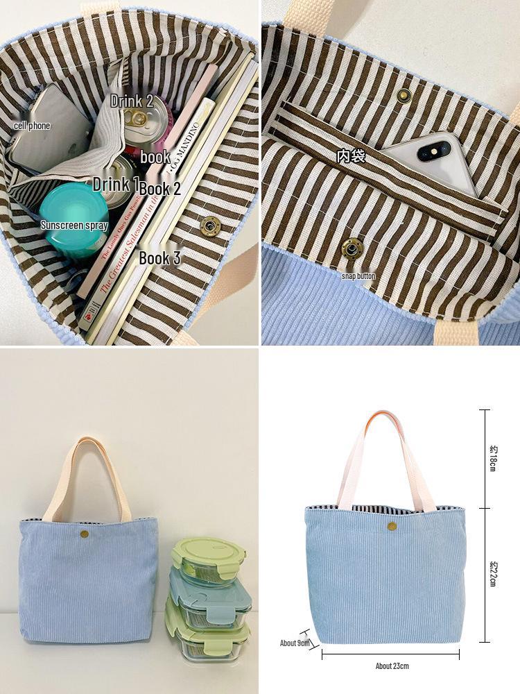 Borsa termica per il pranzo in velluto a coste tinta unita, portatile e con portaombrello