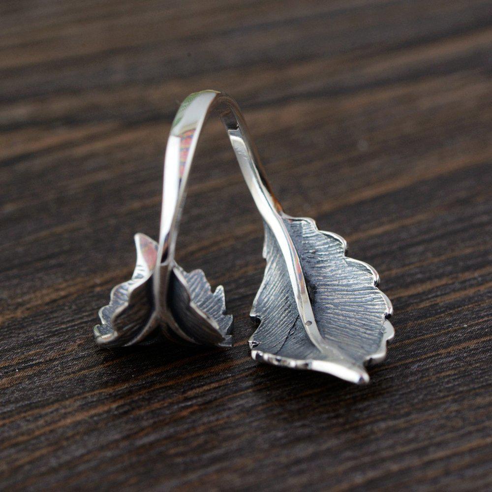 Vintage S925 Sterling Silver Double Leaf Adjustable Cross Ring for Women - Versatile and Timeless Design