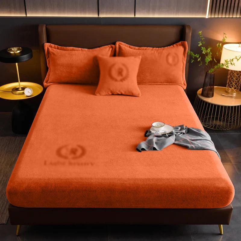 Solid Color Velvet Bed Sheets Warm Adjustable Fitted Sheets For Home Double bed sheets Not Fading  Machine Washable Bedspreads